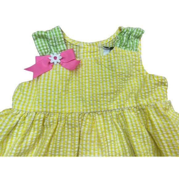 Girls 24M Rare Edition Yellow Green‎ Gingham Seersucker Floral Accent Dress - Picture 3 of 7